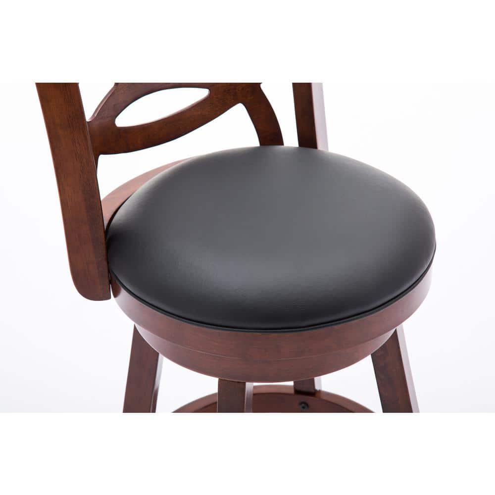 Cherry Swivel Wood Counter Stool with Leather Seat, 24"