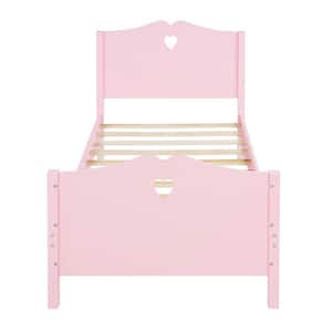 Pink Twin Size Platform Bed Frame with Wood Slats, Solid Wood Twin Platform Bed with Headboard and Footboard