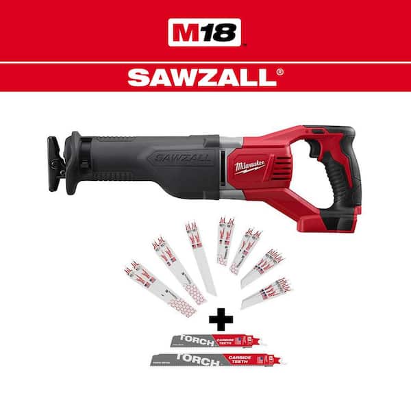 Milwaukee M18 18V Lithium-Ion Cordless SAWZALL Reciprocating Saw with SAWZALL Blade Set (18-Piece)
