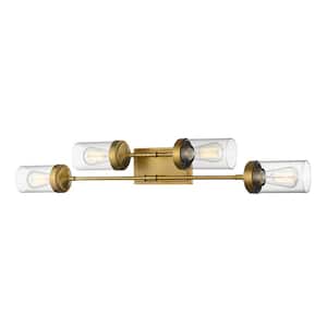 Calliope 38 in. 4-Light Foundry Brass Vanity Light with Clear Glass Shade