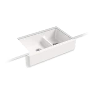 Whitehaven 34 in. Undermount Double Bowl Sea Salt Cast Iron Kitchen Sink