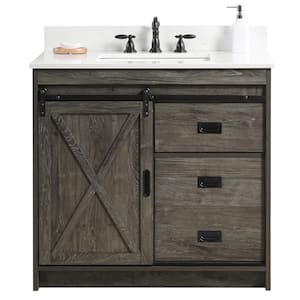 Rafter 36 in. W Bath Vanity in Charcoal Gray with Engineered Stone Vanity Top in Carrara White with white Sink