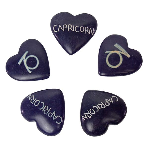 Global Crafts CAPRICORN Handcarved Zodiac Kisii Soapstone Hearts (Set of 5)