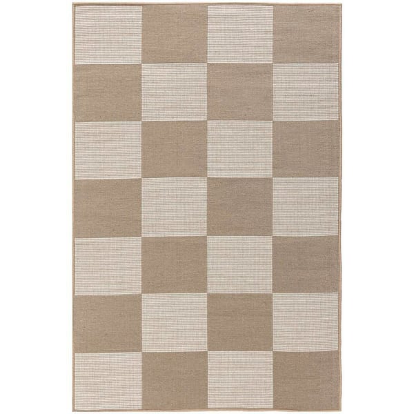 Washable Modern Jute Natural Ivory 4 ft. x 6 ft. Geometric Contemporary Area Rug