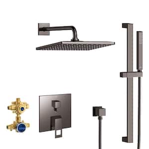 Eurocube 1-Spray Dual Shower Head Wall Mount Fixed and Handheld Shower Head 1.75 GPM in Hard Graphite