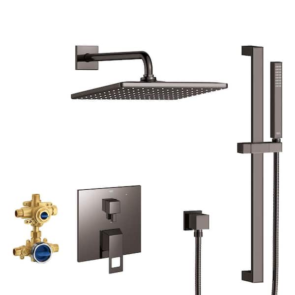 GROHE Eurocube 1-Spray Dual Shower Head Wall Mount Fixed and Handheld Shower Head 1.75 GPM in Hard Graphite