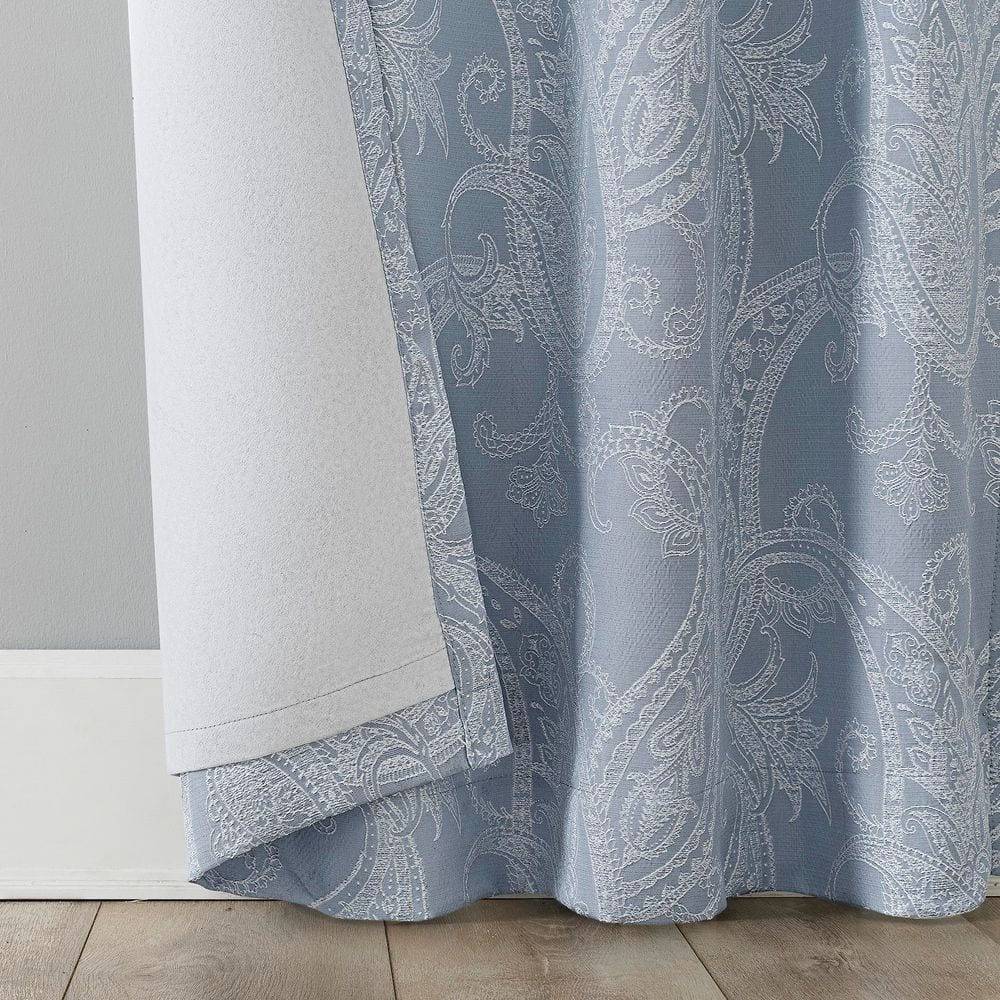 Tranquil Blue Paisley Embroidery Blackout Curtain Panel, 40" x 84"