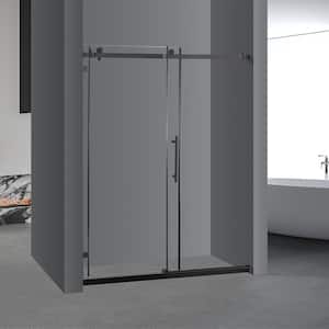 Aim 60 In. W X 76 In. H Sliding Square-Frameless Shower Door in Black Finish with Clear Glass