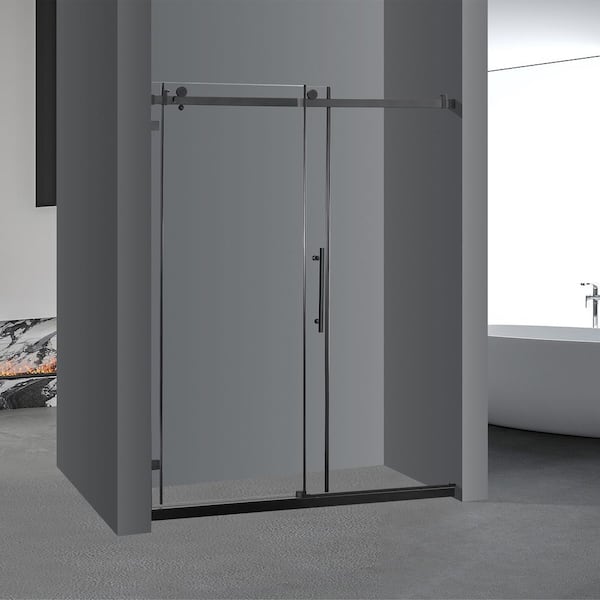 INSTER Aim 60 In. W X 76 In. H Sliding Square-Frameless Shower Door in Black Finish with Clear Glass