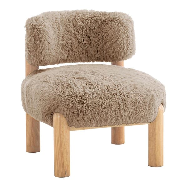 Degra Modern Mushroom Beige Fur-Like Fabric Accent Chair