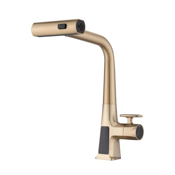 15.75 in. H Brushed Gold Single Handle Pull Down Sprayer Kitchen Faucet with 360° Swivel and Temperature Display