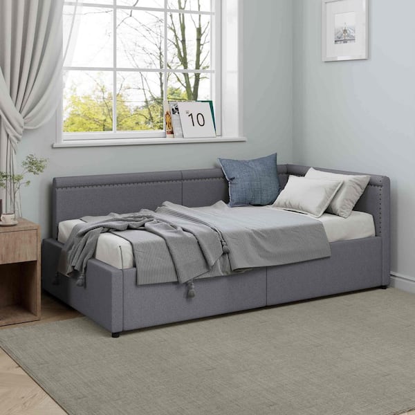 Gray Twin Size Daybed with 2-Storage Drawers