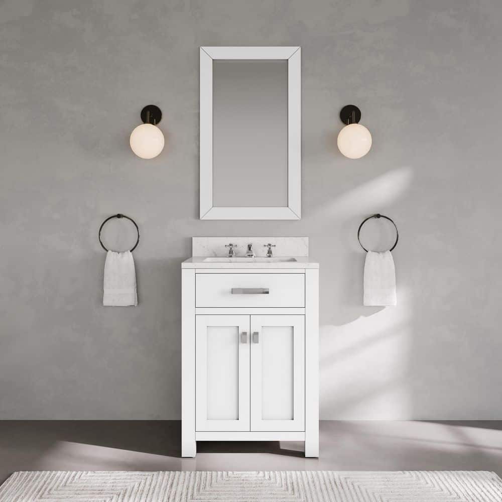 Madison 24 in. W x 21.5 in. D x 34 in. H Single Sink Bath Vanity in Pure White with Carrara White Marble Top and Faucet price history on PriceWatchPro
