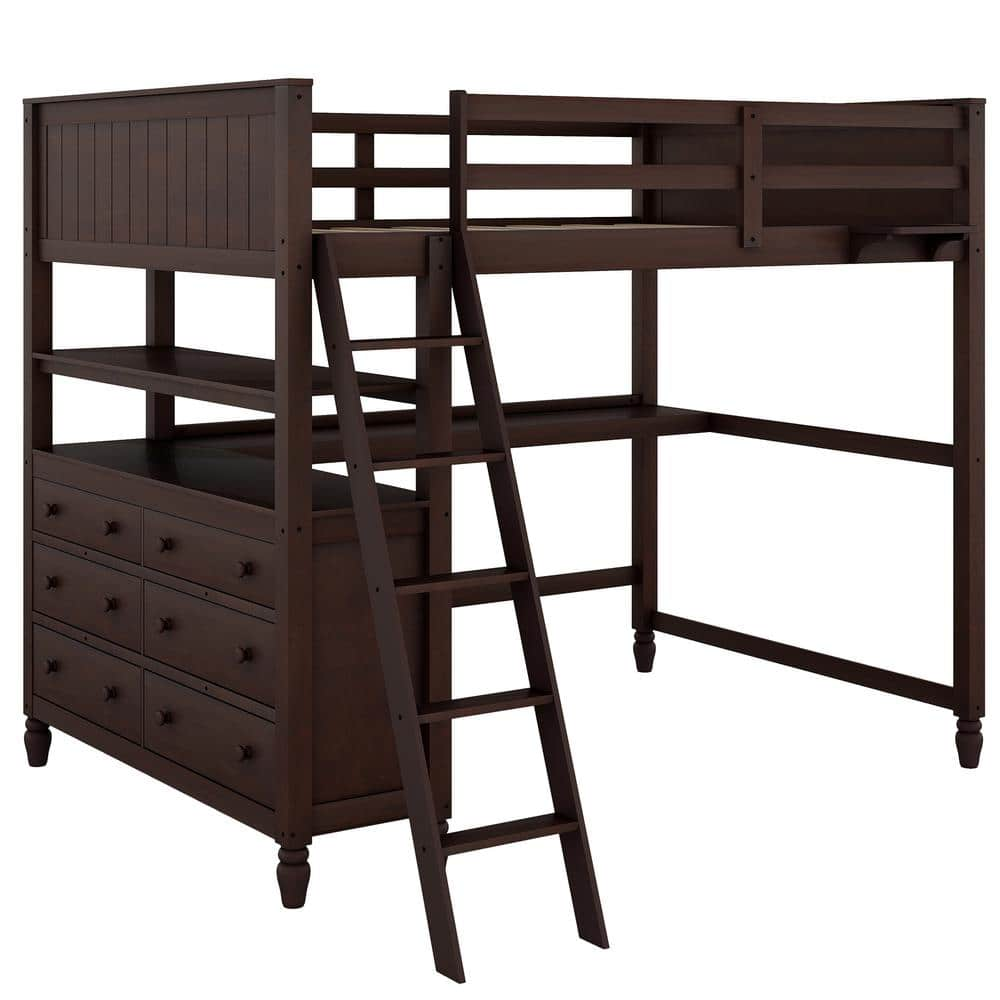 aisword Full Size Loft Bed with Drawers and Desk, Wooden Loft Bed with ...