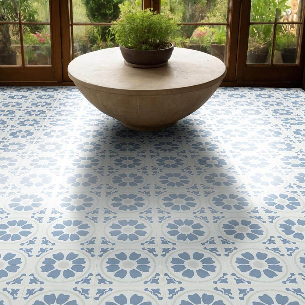 Tamensa 8" x 8" Light Blue and White Matte Porcelain Tile