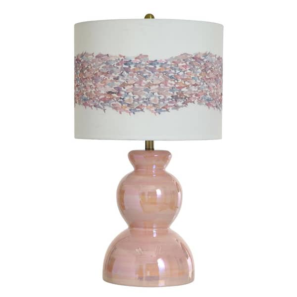 Pearlescent 28.5 in. Pearlescent Pink Transitional 1-Light Standard Floor Lamp for Living Room Linen Drum Shade