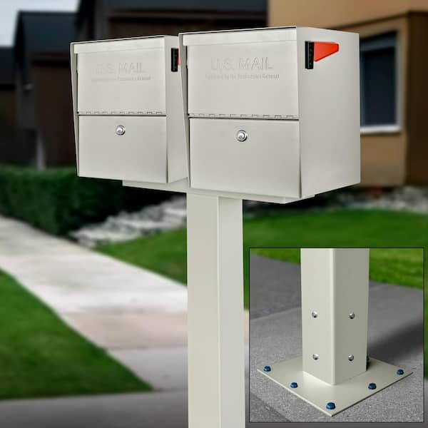 Package Master X2 Locking Post Mount Mailbox Combo Kit, Cream White, Surface Mount Post, 2-Compartment Security Cluster
