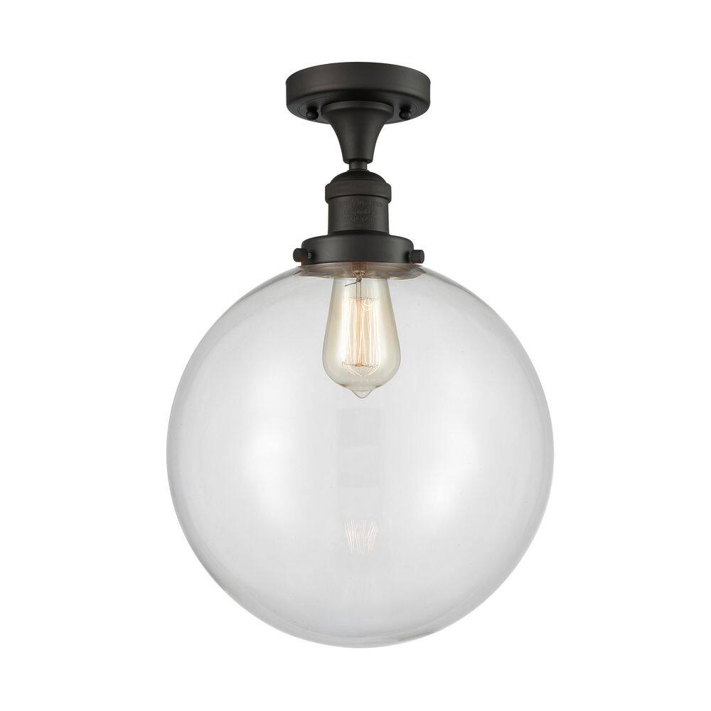 Beacon 12 in. 1-Light Oil Rubbed Bronze Industrial Semi-Flush Mount with Clear Glass Shade price history on PriceWatchPro