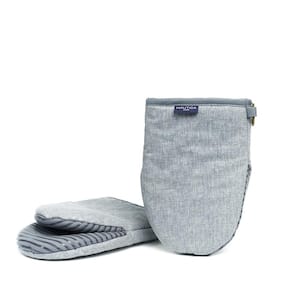 Grey 100% Cotton Mini Oven Mitts With Silicone Palm (Set of 2)
