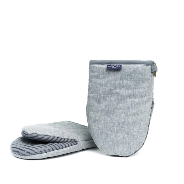 Nautica Grey 100% Cotton Oven Mitts with Silicone Palm (Set of 2)