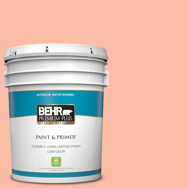 BEHR PREMIUM PLUS 5 gal. #200A-3 Blushing Apricot Satin Enamel Low Odor Interior Paint & Primer