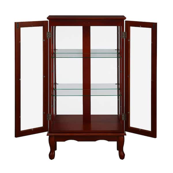 11.75 in. W x 26 in. D x 43.50 in. H Red MDF Freestanding Linen with Adjustable Shelves and Mirrored in Cherry