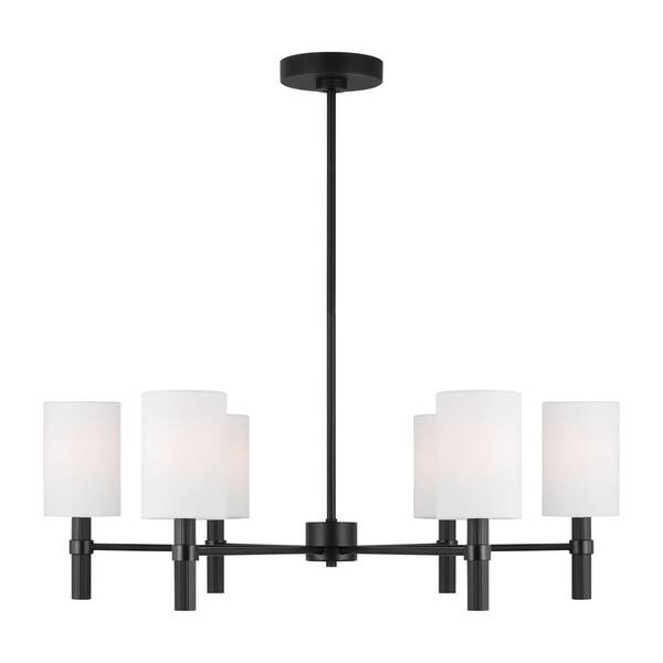 SCOTT LIVING - Manor 6-Light Midnight Black Large Chandelier with White Linen Fabric Shades and No Bulbs Included