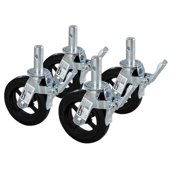 MetalTech 8 in. Scaffolding Caster Wheel in Heavy Duty Zinc/Aluminum Coated Steel with Safety Dual Lock Brake (4-Pack)