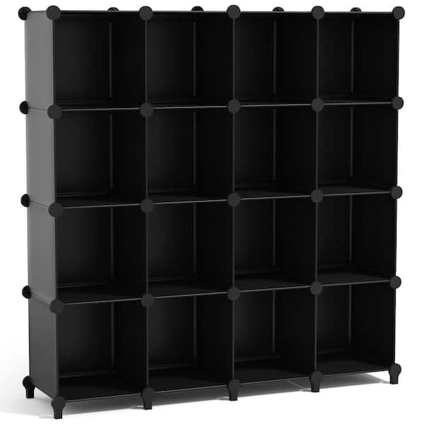 50.2 in H x 49 in W x 12.25 in D Black Fabric 16-Cube Storage Organizer, Waterproof Cubby Shelf for Closet