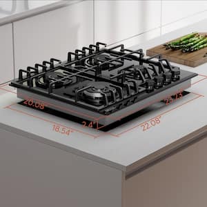 24 in. Gas Stove Cooktop with 4 Sealed Burners in Black Tempered Glass