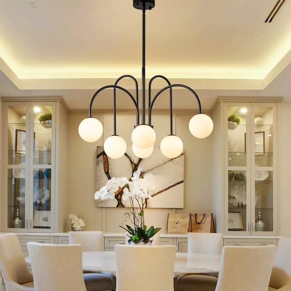 RRTYO Finchley 6-Light Black Modern Linear Sputnik Chandelier with