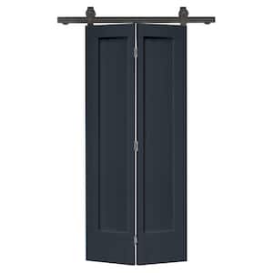 24 in. x 80 in. 1 Panel Shaker Charcoal Gray Painted MDF Composite Bi-Fold Barn Door with Sliding Hardware Kit