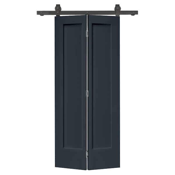 CALHOME 30 in. x 80 in. 1 Panel Shaker Charcoal Gray Painted MDF Composite Bi-Fold Barn Door with Sliding Hardware Kit