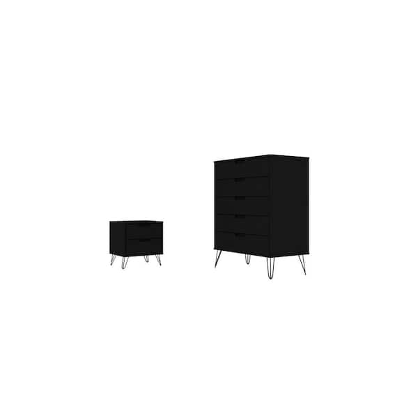 Manhattan Comfort Rockefeller Black 5-Drawer Dresser and 2-Drawer Nightstand Set