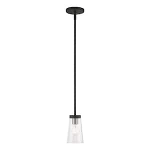 Cityview 1-Light Black Island Mini Pendant with Brushed Nickel Accent and Clear Glass Shade