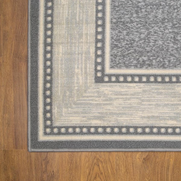 Ottomanson Classics Non-Slip Rubberback Bordered 3x5 Indoor Area Rug, 3'3  x 5', Gray/Black 