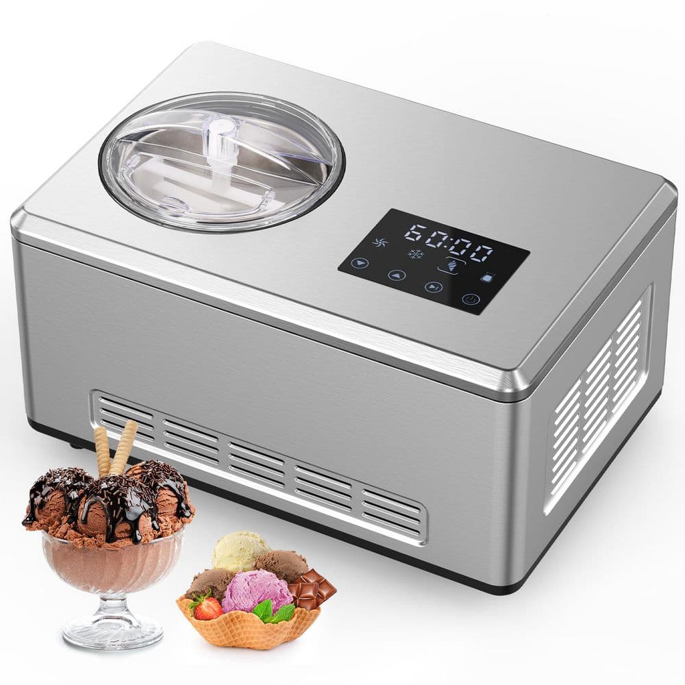 2.0 qt. Automatic Ice Cream Maker, No Pre-Freezing Fruit Yogurt Machine with Automatic Mixer, Silver