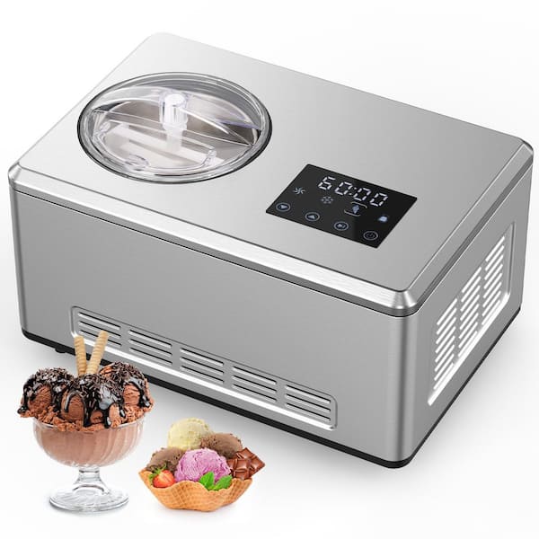 COWSAR 2.0 qt. Automatic Ice Cream Maker, No Pre-Freezing Fruit Yogurt Machine with Automatic Mixer, Silver