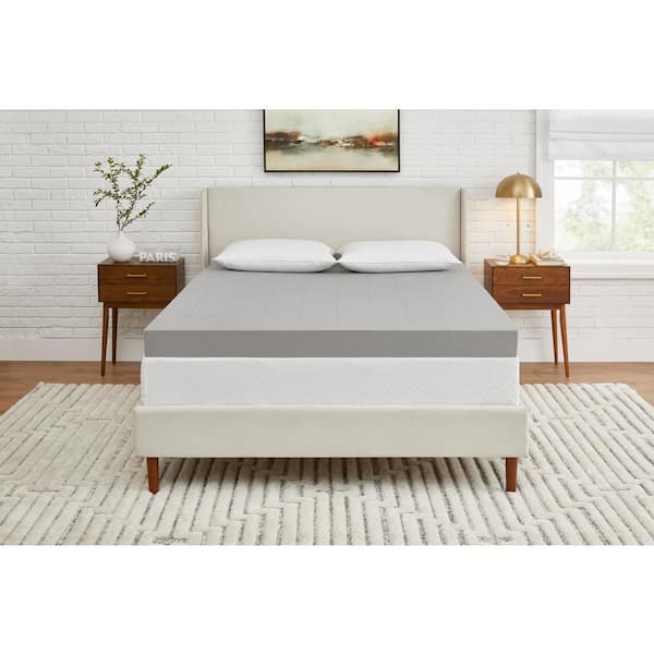 StyleWell 4 in. King Charcoal Infused Cooling Memory Foam Mattress Topper