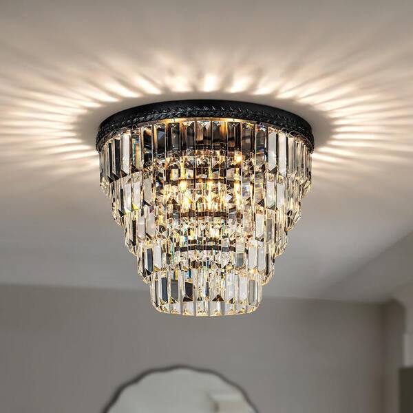 ALOA DECOR 16 in. Transitional Tierd Crystal Flush Mount Light in Matte ...