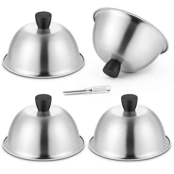 6 in. Basting Cover, Stainless Steel Melting Dome Set of 4, Metal Steaming Cover for Cheese Burgers, Dishwasher Safe