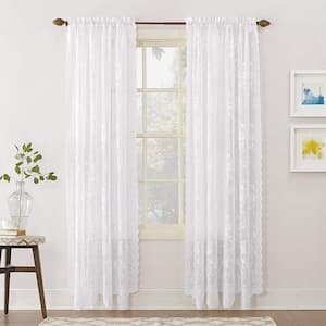 White Solid Lace Rod Pocket Sheer Curtain - 58 in. W x 63 in. L