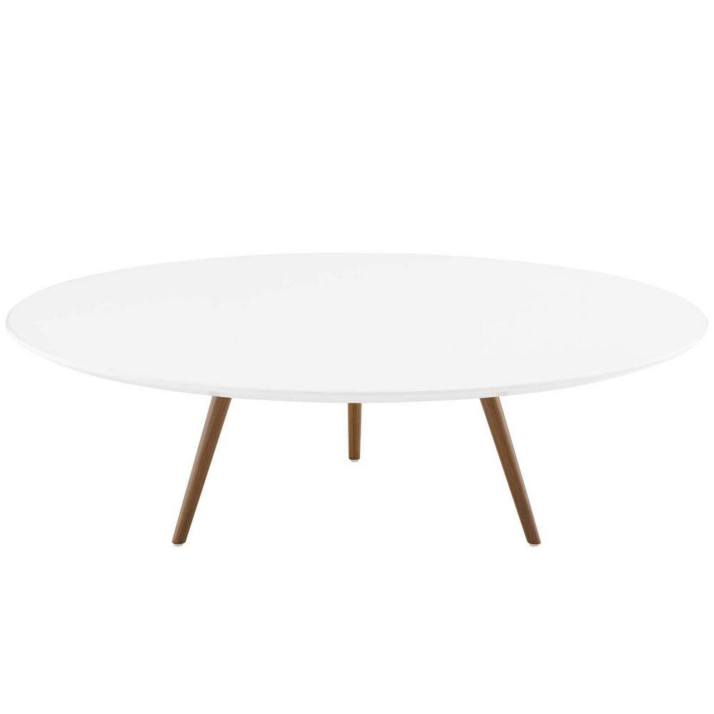 Lippa 48 in. White Round Wood Coffee Table with Tripod Base in Walnut