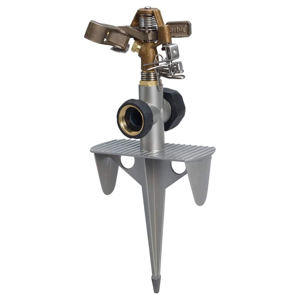 Orbit Heavy-Duty Adjustable Brass Impact Sprinkler on Heavy-Duty Zinc Spike