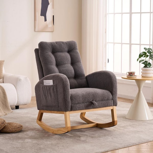 Dark Gray Accent Rocking High-Back Rocker Sofa Armchair with Footrest and Storage Pocket