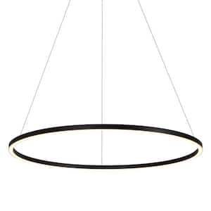 Tania Round 39 in. 52-Watt Black Circular Integrated LED Chandelier Hanging Pendant Light Height Adjustable