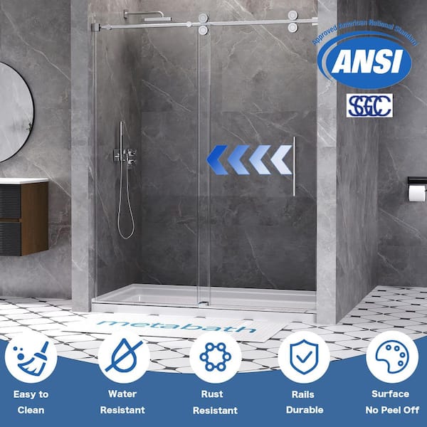 56 to 60 in. W x 76 in. H Single Sliding Frameless Shower Door in Chrome with 3/8 in. Tempered Clear Glass