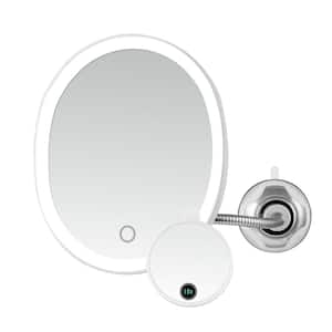 11.5 in. W x 8.5 in. H Single Lighted Gooseneck Mirror with 10x Mini Magnetic Mirror and Suction Cup Mounting, White