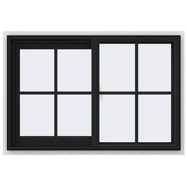 36 in. x 24 in. V-2500 Series Bronze Exterior/White Interior FiniShield Vinyl Left-Handed Sliding Window w/Colonial Grid