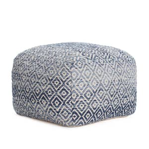 Cherokee Marine 22 in. x 22 in. x 17 in. Blue and Beige Pouf